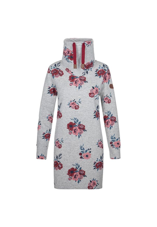 WOMEN'S HEALTH - Damska sukienka-bluza LOAP Ebunka, do kolan, szara w kwiaty.. Kolor: niebieski, szary, różowy, wielokolorowy. Długość: do kolan. Wzór: kwiaty. Sezon: zima