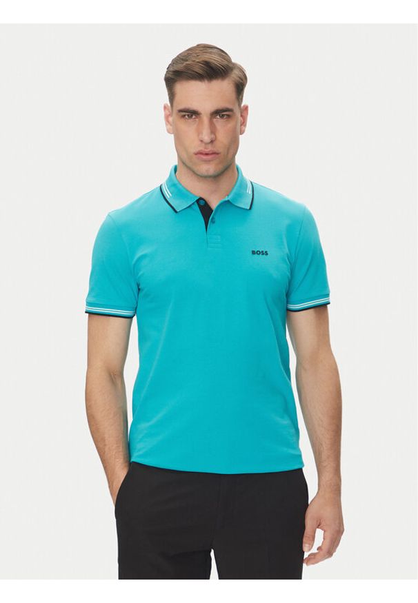 BOSS Polo Paul 50506193 Turkusowy Slim Fit. Typ kołnierza: polo. Kolor: turkusowy. Materiał: bawełna