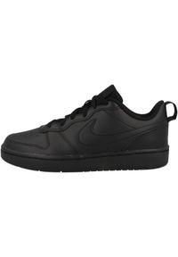 Buty do chodzenia dla dzieci Nike Court Borough Low 2 GS. Zapięcie: sznurówki. Kolor: czarny. Materiał: tkanina, materiał, skóra, syntetyk. Szerokość cholewki: normalna. Model: Nike Court. Sport: turystyka piesza