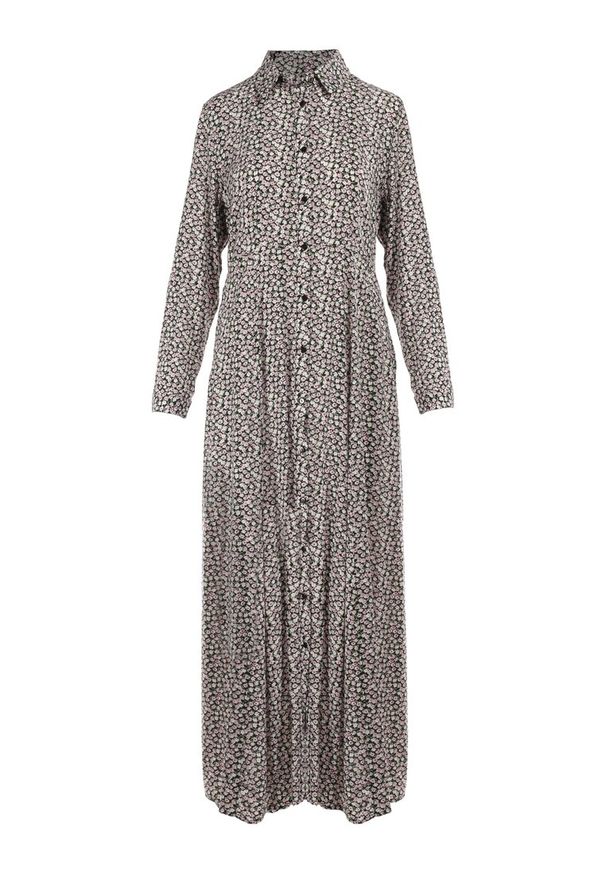 Born2be - Czarno-Biała Sukienka Hekadia. Okazja: na co dzień. Kolor: czarny. Materiał: tkanina, wiskoza. Długość rękawa: długi rękaw. Wzór: kwiaty. Typ sukienki: proste, koszulowe. Styl: casual. Długość: maxi