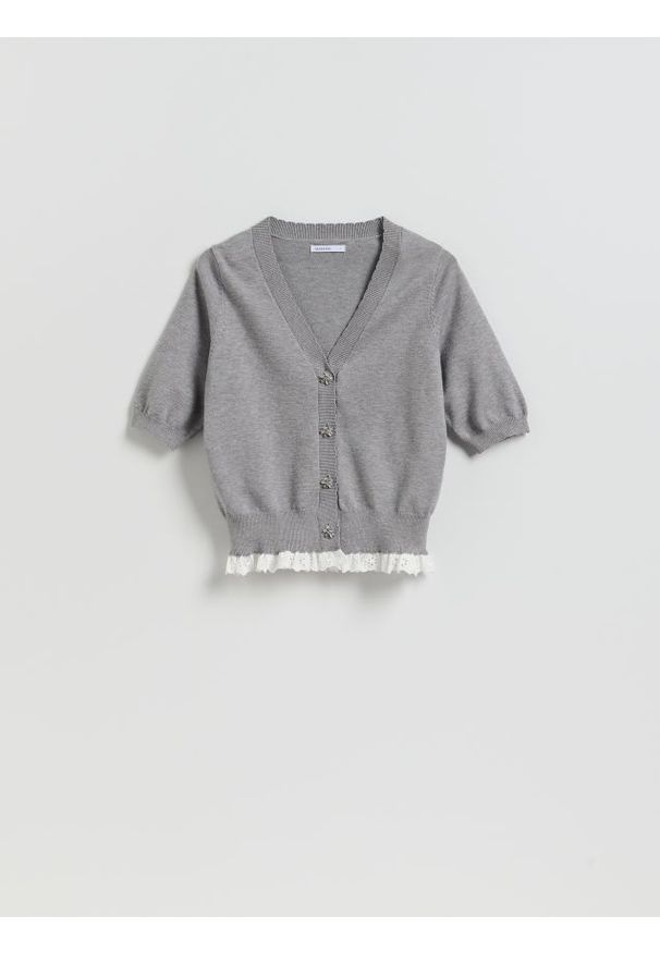 Reserved - Kardigan z ozdobnymi guzikami - szary. Kolor: szary. Materiał: dzianina, wiskoza