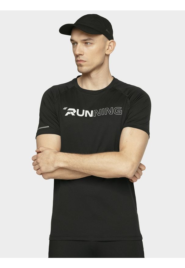 4f - Koszulka do biegania męska. Kolor: czarny. Materiał: dzianina, włókno, materiał, skóra. Długość rękawa: raglanowy rękaw. Sport: bieganie