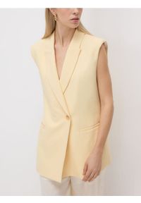 Reserved - Garniturowa kamizelka oversize - jasnożółty. Kolor: żółty. Materiał: wiskoza, tkanina #1