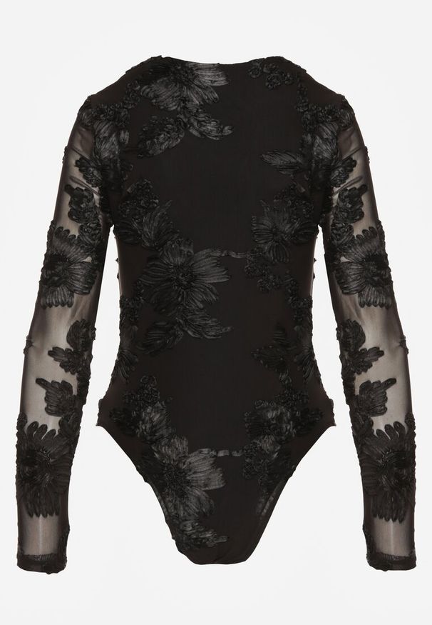Renee - Czarne Body z Koronki z Transparentnymi Rękawami Esalinda. Okazja: na co dzień. Kolor: czarny. Materiał: koronka. Wzór: koronka. Styl: casual