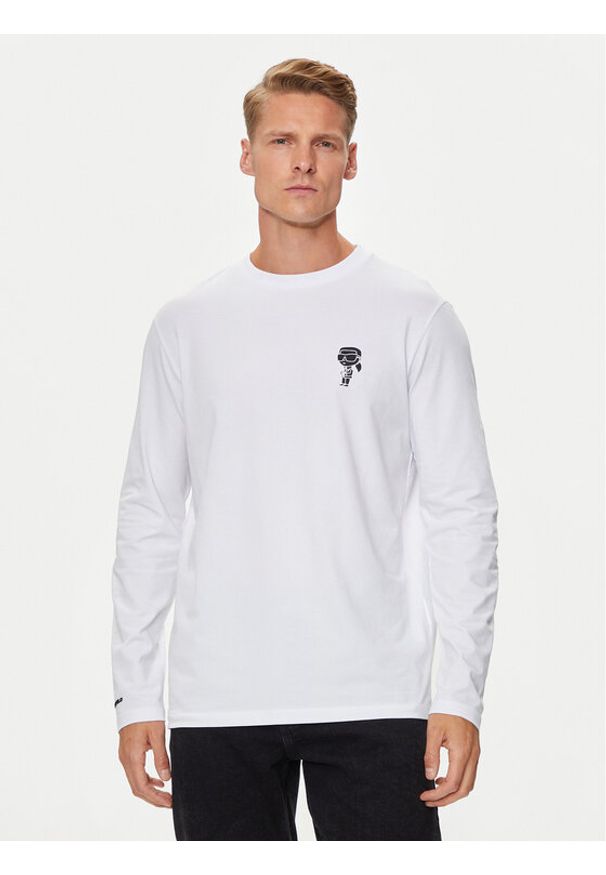 Karl Lagerfeld - KARL LAGERFELD Longsleeve 755405 543221 Biały Slim Fit. Typ kołnierza: dekolt w karo. Kolor: biały. Materiał: bawełna. Długość rękawa: długi rękaw