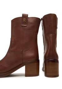 TOMMY HILFIGER - Tommy Hilfiger Botki Riding Lthr Mid Boot Block Heel FW0FW08776 Brązowy. Kolor: brązowy. Materiał: skóra #5