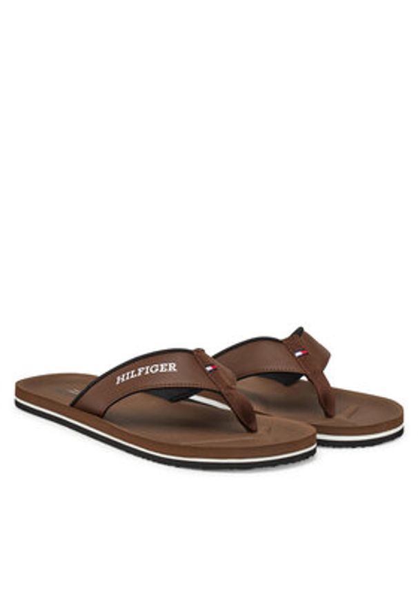 TOMMY HILFIGER - Tommy Hilfiger Japonki Padded Comfort Hilfiger B Sandal FM0FM05440 Brązowy. Kolor: brązowy. Materiał: skóra