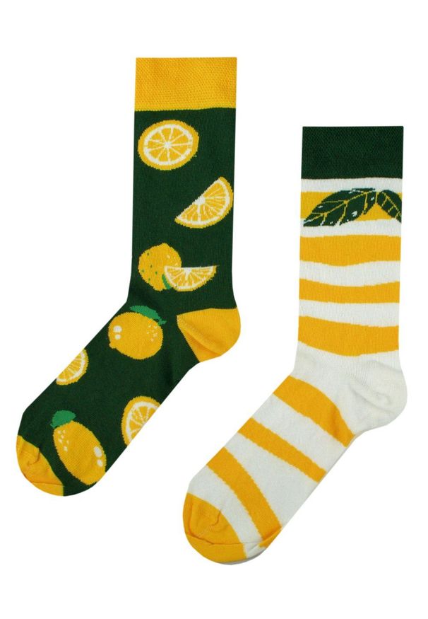 His Story - Skarpetki Bawełniane - Tematyczne - Asymetryczne, Cytrynowe. Kolor: wielokolorowy. Materiał: poliamid, bawełna, elastan