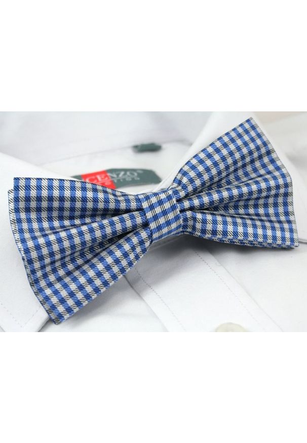 Alties - Niebieska Mucha w Drobną Kratę - ALTIES - z Taką Samą Poszetką, Męska. Kolor: niebieski. Wzór: kratka. Styl: sportowy, elegancki