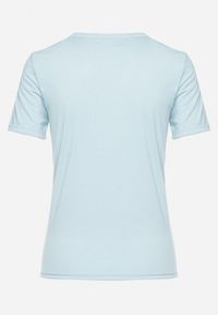 Renee - Jasnoniebieski T-shirt Koszulka z Krótkim Rękawem i Okrągłym Dekoltem Tiarella. Kolor: niebieski. Materiał: jeans. Długość rękawa: krótki rękaw. Długość: krótkie. Wzór: aplikacja. Styl: klasyczny, elegancki #6