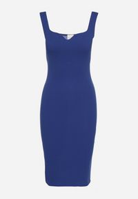 Born2be - Niebieska Sukienka Ołówkowa na Ramiączkach z Dekoltem w Kształcie Serca Maralessa. Okazja: na ślub cywilny, na co dzień, na wesele. Kolor: niebieski. Długość rękawa: na ramiączkach. Wzór: aplikacja. Typ sukienki: ołówkowe. Styl: klasyczny, casual, elegancki #3
