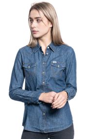 Wrangler - KOSZULA DAMSKA WRANGLER LS DENIM SHIRT DARK INDIGO W5Z12AX1E. Materiał: denim