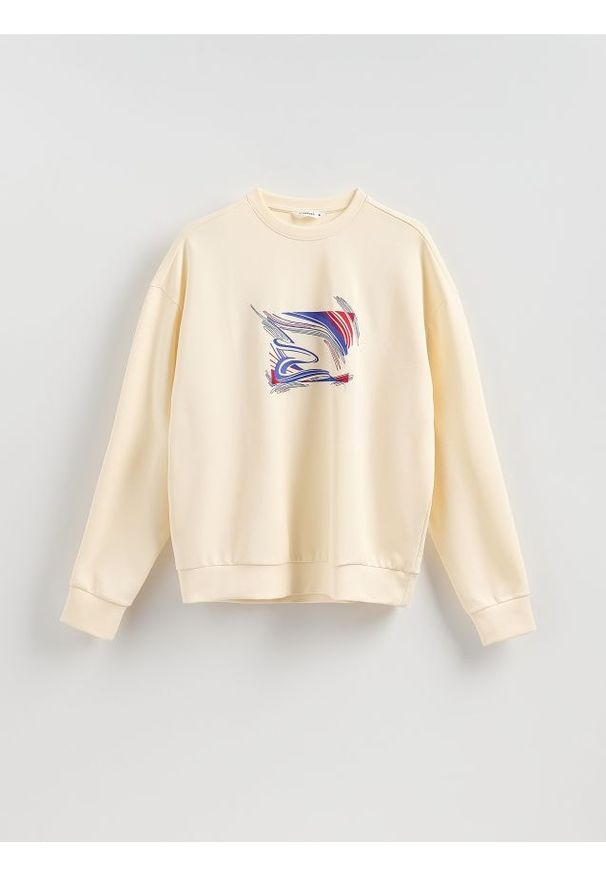 Reserved - Bluza z nadrukem - kremowy. Kolor: kremowy. Materiał: bawełna, dzianina