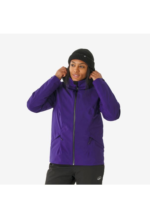 WEDZE - Kurtka narciarska i snowboardowa damska Quechua 500. Kolor: czarny, wielokolorowy, fioletowy. Materiał: tkanina, włókno, syntetyk, materiał, skóra. Sezon: zima. Sport: snowboard, narciarstwo
