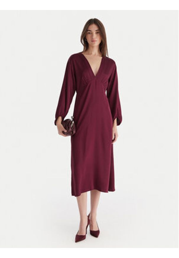 ViCOLO Sukienka koktajlowa TF0250 Bordowy Regular Fit. Kolor: czerwony. Materiał: wiskoza. Styl: wizytowy