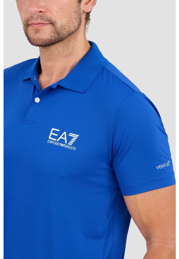 EA7 Emporio Armani - EA7 Niebieska męska koszulka polo Ventus 7, Rozmiar M. Typ kołnierza: polo. Kolor: niebieski