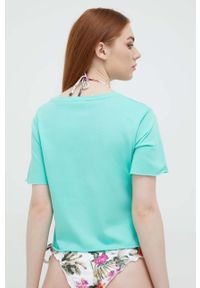 Guess t-shirt bawełniany kolor zielony. Kolor: zielony. Materiał: bawełna. Długość rękawa: krótki rękaw. Długość: krótkie. Wzór: nadruk #4