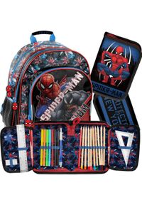 Paso Paso Plecak szkolny tornister Spiderman i piórnik z wyposażeniem. Wzór: motyw z bajki