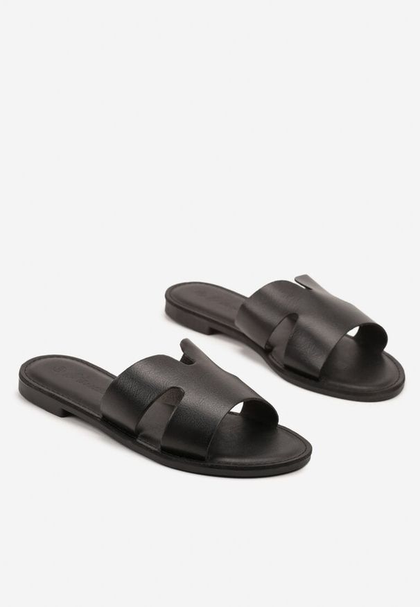 Born2be - Czarne Klapki z Geometryczną Cholewką Antellis. Okazja: na co dzień. Kolor: czarny. Wzór: geometria. Sezon: lato. Styl: klasyczny, elegancki, casual