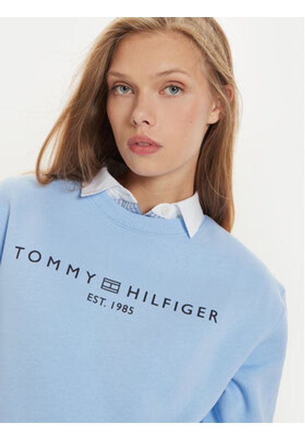 TOMMY HILFIGER - Tommy Hilfiger Bluza Logo WW0WW39791 Błękitny Regular Fit. Kolor: niebieski. Materiał: syntetyk, bawełna