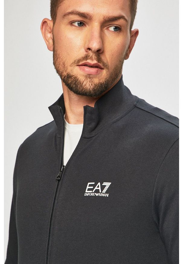 EA7 Emporio Armani Bluza męska kolor szary gładka. Kolor: szary. Materiał: dzianina. Wzór: gładki