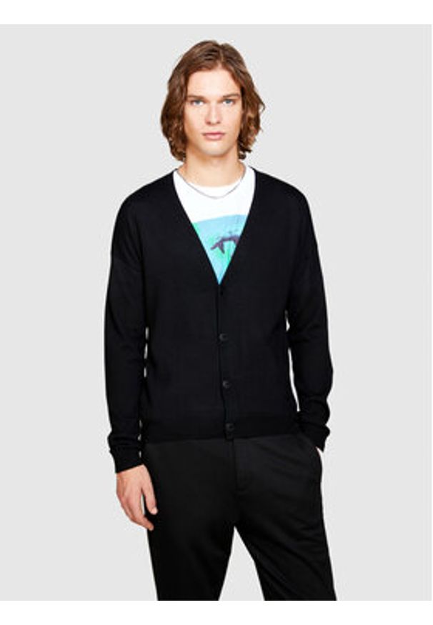 Sisley Kardigan 11BAS600J Czarny Regular Fit. Kolor: czarny. Materiał: syntetyk