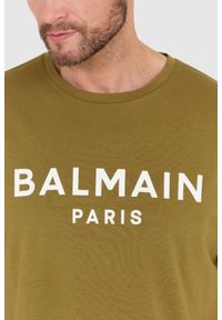 Balmain - BALMAIN Zielony t-shirt męski z drukowanym białym logo. Kolor: zielony #6