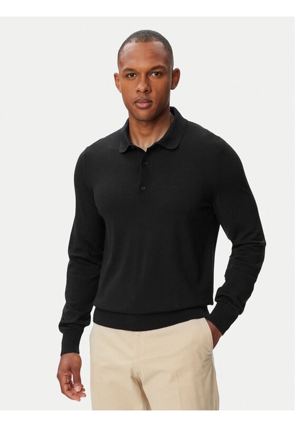 BOSS Polo H-Lancione 50565503 Czarny Regular Fit. Typ kołnierza: polo. Kolor: czarny. Materiał: wełna