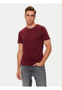 Tommy Jeans T-Shirt DM0DM04411 Bordowy Slim Fit. Kolor: czerwony. Materiał: bawełna