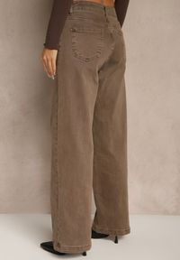 Renee - Brązowe Szerokie Jeansy High Waist z Bawełny Amendrie. Okazja: na co dzień. Stan: podwyższony. Kolor: brązowy. Styl: casual, elegancki #5