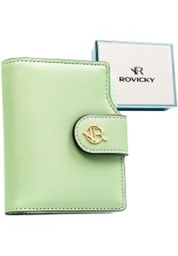 ROVICKY - Pionowy portfel damski ze skóry ekologicznej w zielonym kolorze, zamykany na zatrzask i suwak - Rovicky. Kolor: zielony. Materiał: skóra ekologiczna #1