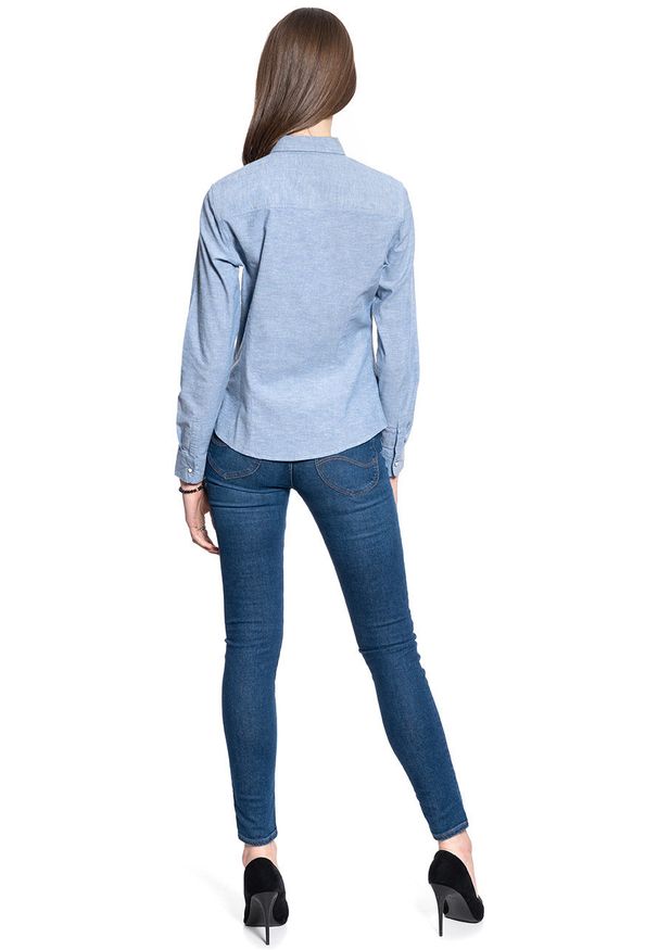 Lee - DAMSKA KOSZULA MATERIAŁOWA LEE SLIM WESTERN SHIRT SUMMER BLUE L45RHONJ 112110416. Materiał: materiał