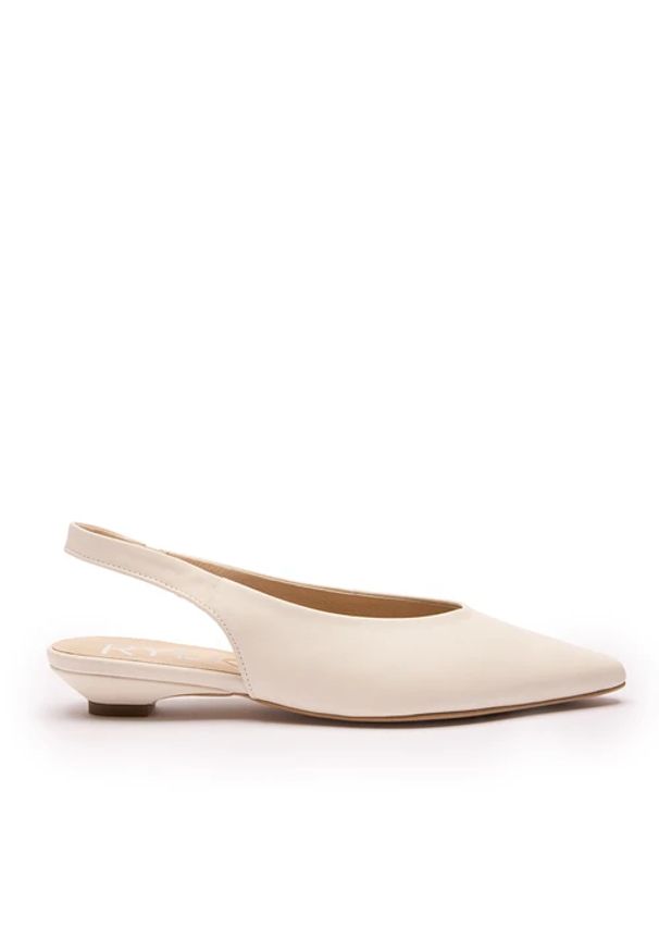 Ryłko - Kremowe czółenka slingback w szpic. Zapięcie: bez zapięcia. Kolor: beżowy. Materiał: skóra. Szerokość cholewki: normalna. Obcas: na obcasie. Styl: street