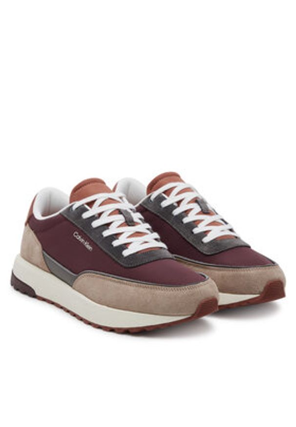 Calvin Klein Sneakersy Low Top Lace Up Repreve Mix HM0HM01714 Brązowy. Kolor: brązowy. Materiał: skóra
