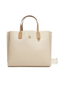 TOMMY HILFIGER - Tommy Hilfiger Torebka Th Distinct Satchel AW0AW17463 Beżowy. Kolor: beżowy. Materiał: skórzane