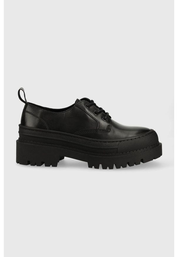 Tommy Jeans półbuty skórzane Foxing Leather Shoe EN0EN01905.BDS damskie kolor czarny na platformie. Zapięcie: sznurówki. Kolor: czarny. Materiał: skóra. Obcas: na platformie