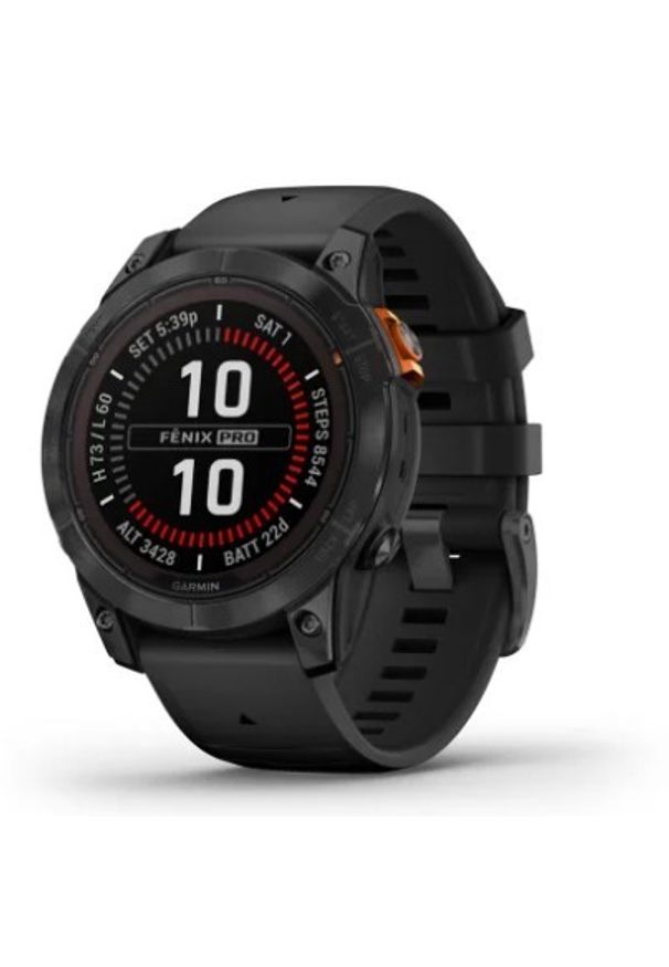 GARMIN - Zegarek sportowy Garmin Fenix 7 Pro Solar czarny z czarnym paskiem. Rodzaj zegarka: cyfrowe. Kolor: czarny. Styl: sportowy