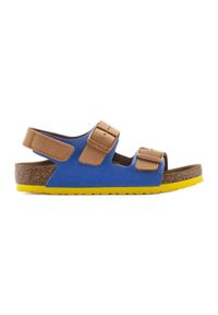 Sandały Birkenstock Milano Hl Jr 1024384 niebieskie. Zapięcie: sprzączka. Kolor: niebieski. Materiał: skóra, syntetyk, zamsz, materiał. Styl: klasyczny