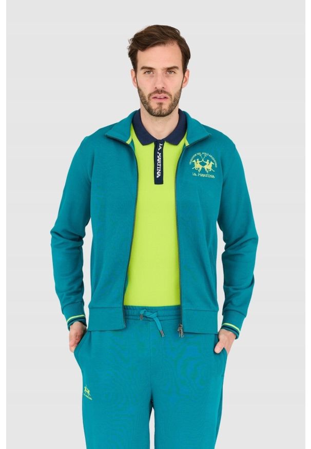 La Martina - LA MARTINA Turkusowa bluza męska na zamek. Kolor: zielony