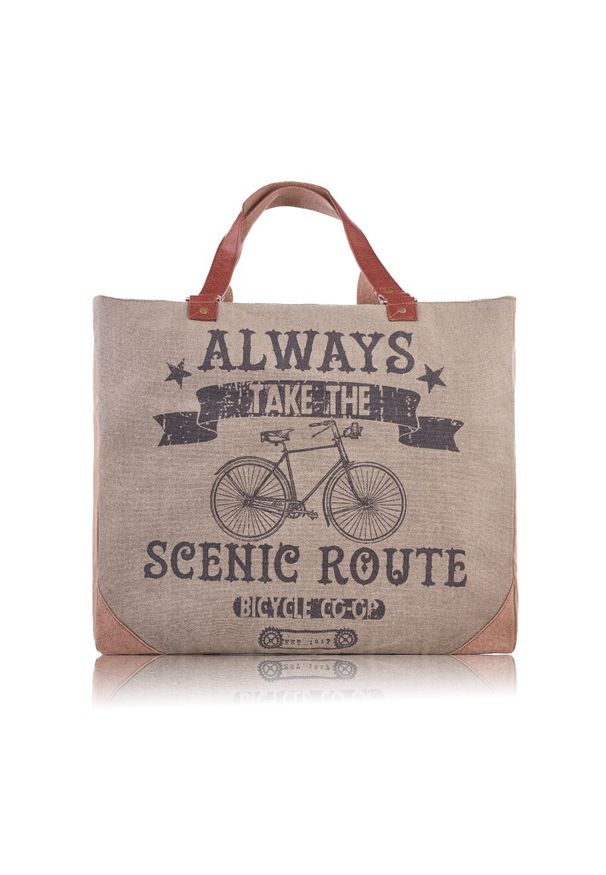 Duża shopperka z nadrukiem PAOLO PERUZZI E-13-MC beżowa. Kolor: beżowy. Wzór: nadruk. Materiał: z nadrukiem. Rodzaj torebki: na ramię