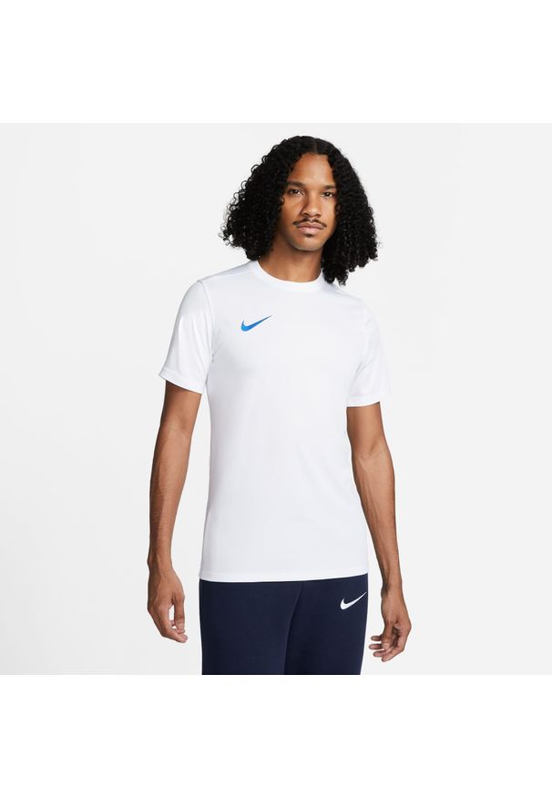 Koszulka treningowa męska Nike Nk Dri-fit Park Vii Jsy Ss. Kolor: biały. Długość rękawa: krótki rękaw. Technologia: Dri-Fit (Nike). Długość: krótkie. Sport: piłka nożna