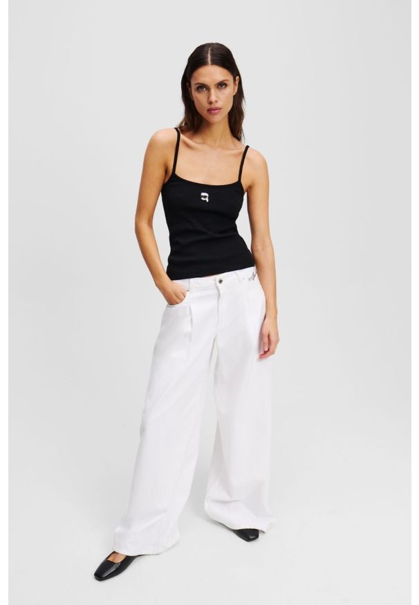 Karl Lagerfeld - KARL LAGERFELD Сzarny damski top Ikon Patch Tank Top, Rozmiar L. Kolor: czarny