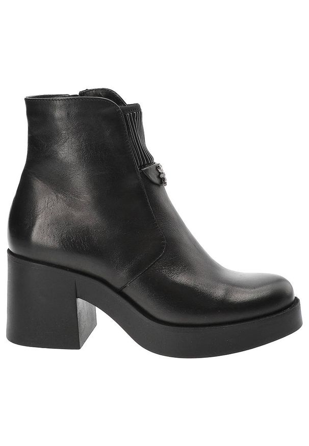 Czarne Eleganckie Botki Simen Na Obcasie. Kolor: czarny. Materiał: skóra, materiał, futro, syntetyk. Szerokość cholewki: normalna. Obcas: na obcasie. Styl: elegancki. Wysokość obcasa: średni