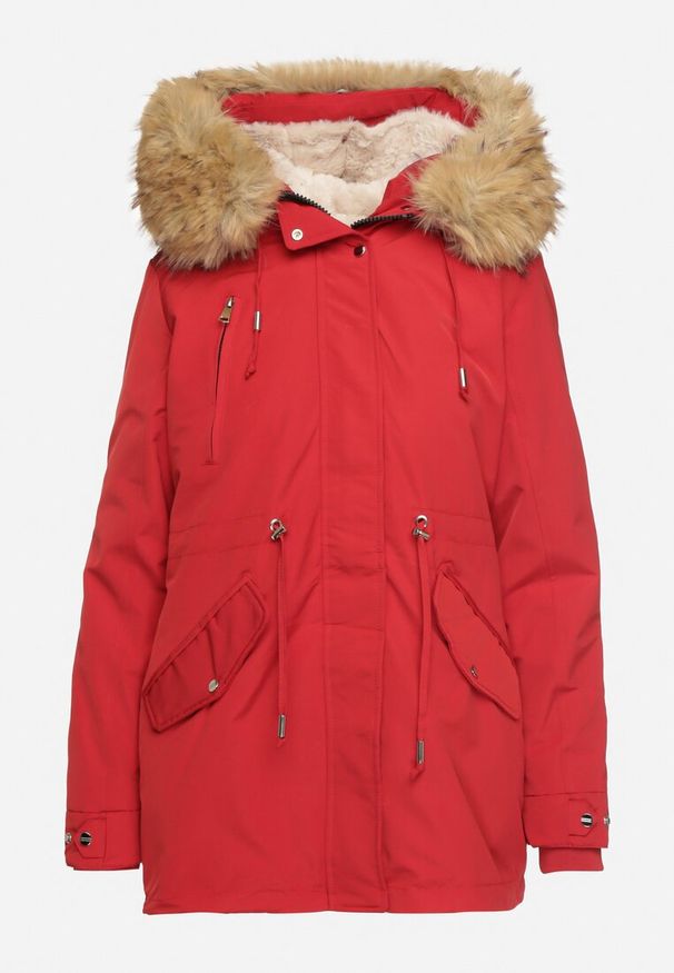 Born2be - Bordowa Zimowa Kurtka Parka z Odpinanym Futerkowym Zdobieniem i Kapturem Sialinnea. Okazja: na co dzień. Kolor: czerwony. Wzór: aplikacja. Sezon: zima. Styl: klasyczny, casual, elegancki
