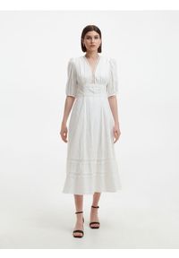 Reserved - Bawełniana sukienka midi - biały. Kolor: biały. Materiał: bawełna. Typ sukienki: proste. Długość: midi #1
