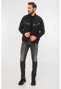 EA7 Emporio Armani - EA7 Czarna bluza rozpinana męska z brokatowym logo, Rozmiar XL. Typ kołnierza: kołnierzyk stójkowy. Kolor: czarny. Materiał: guma. Wzór: paski, aplikacja