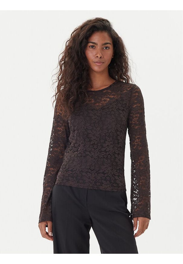 Vero Moda Bluzka Kanya 10336176 Brązowy Regular Fit. Kolor: brązowy. Materiał: syntetyk