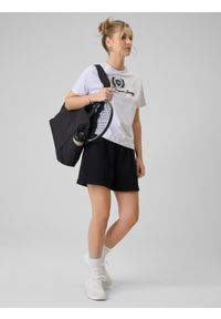 4f - 4F T-shirt boxy z nadrukiem damski - szary XL. Okazja: na co dzień. Kolor: szary. Materiał: dzianina, bawełna, materiał. Wzór: nadruk. Styl: casual #2