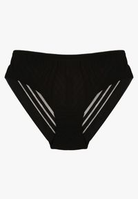 Renee - Czarne Majtki Typu Figi Ozdobione Paskami Ranmis. Kolor: czarny. Materiał: koronka, jeans. Wzór: aplikacja