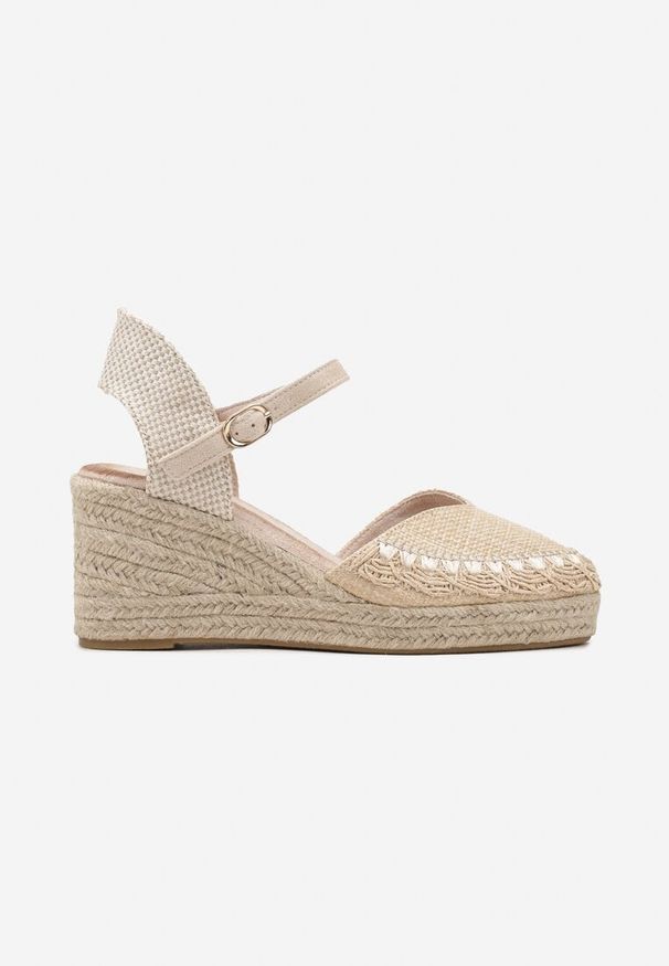 Born2be - Beżowe Sandały w Stylu Espadryli na Koturnie Nanaris. Kolor: beżowy. Sezon: lato. Obcas: na koturnie